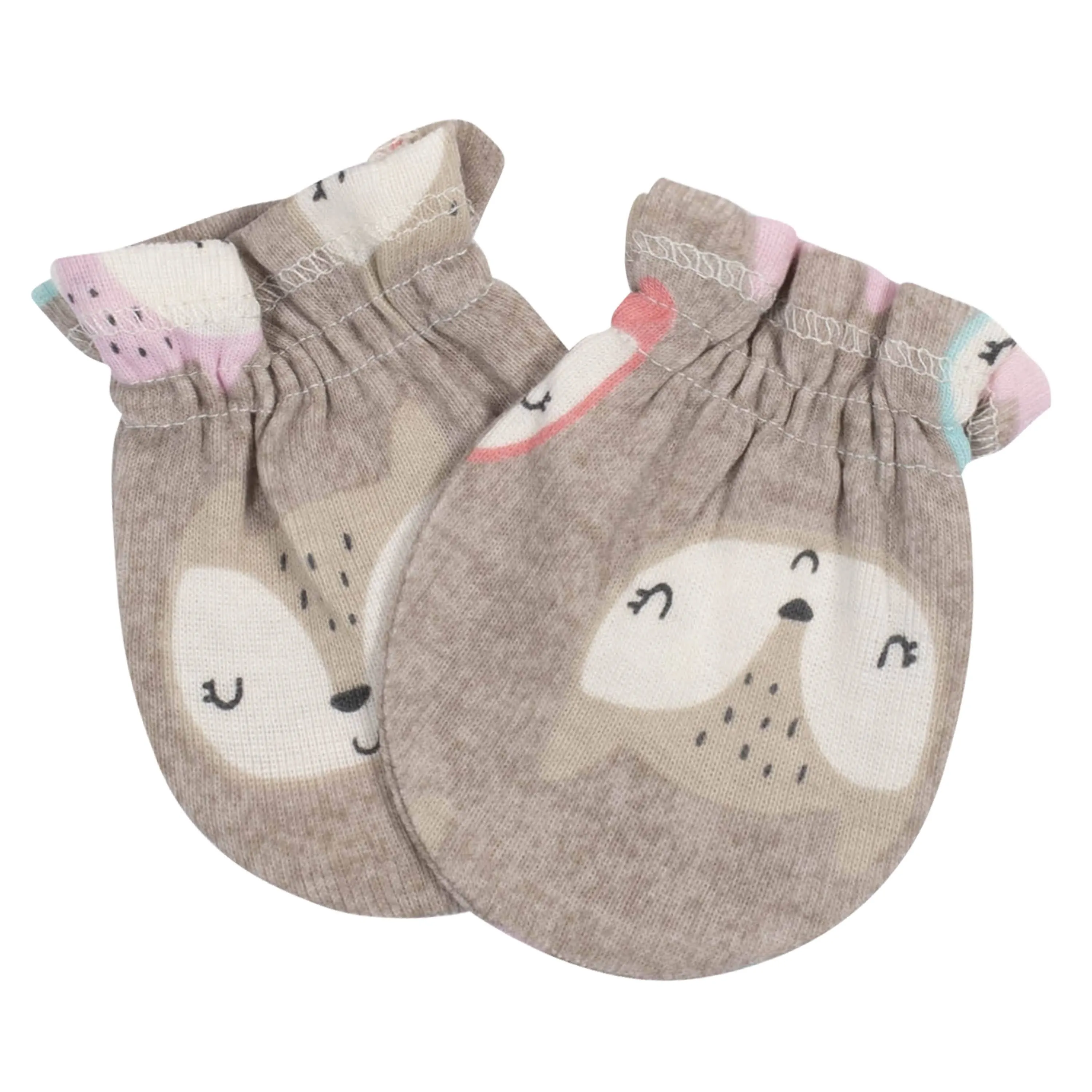 3-Pack Baby Girls Fox No Scratch Mittens