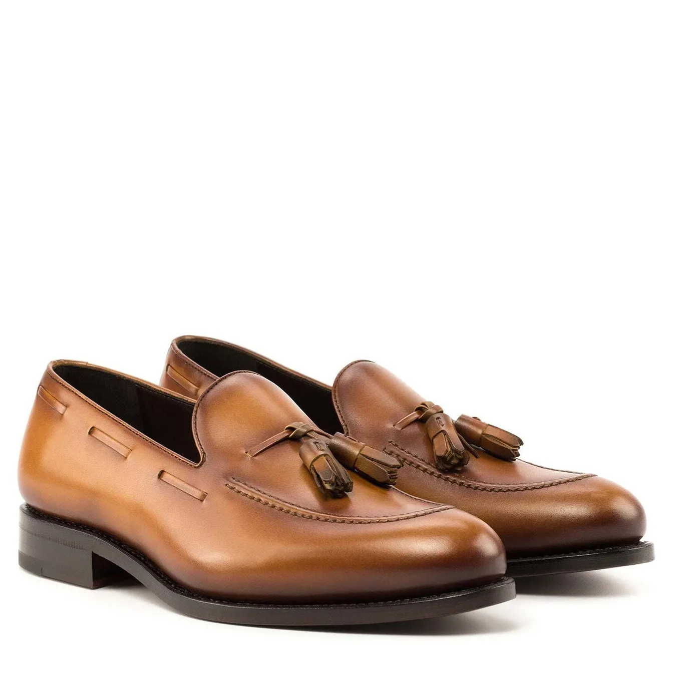 Ambrogio Bespoke Men's Shoes Cognac Calf-Skin Leather Tassels Loafers (AMB2269)