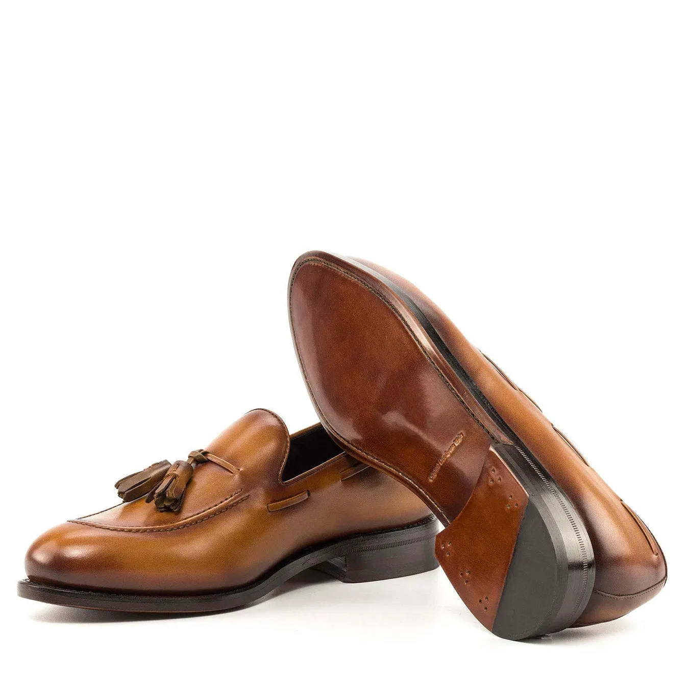 Ambrogio Bespoke Men's Shoes Cognac Calf-Skin Leather Tassels Loafers (AMB2269)