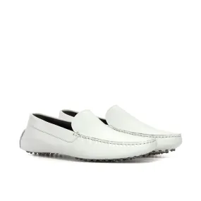 Ambrogio Luxury Men's Shoes White Nappa Leather Driver Loafers (AMB2535)