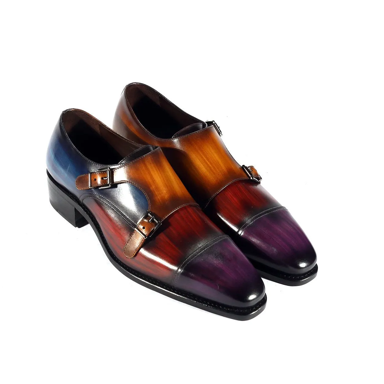 Ambrogio Men's Shoes Multi Patina Leather Monk-Straps Luxury Loafers (AMBX1000)