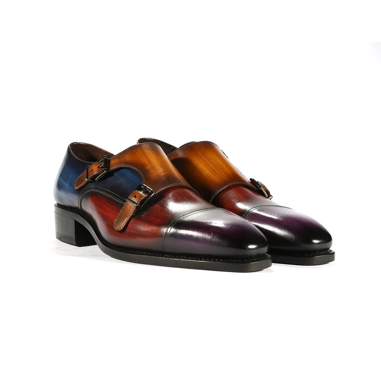 Ambrogio Men's Shoes Multi Patina Leather Monk-Straps Luxury Loafers (AMBX1000)