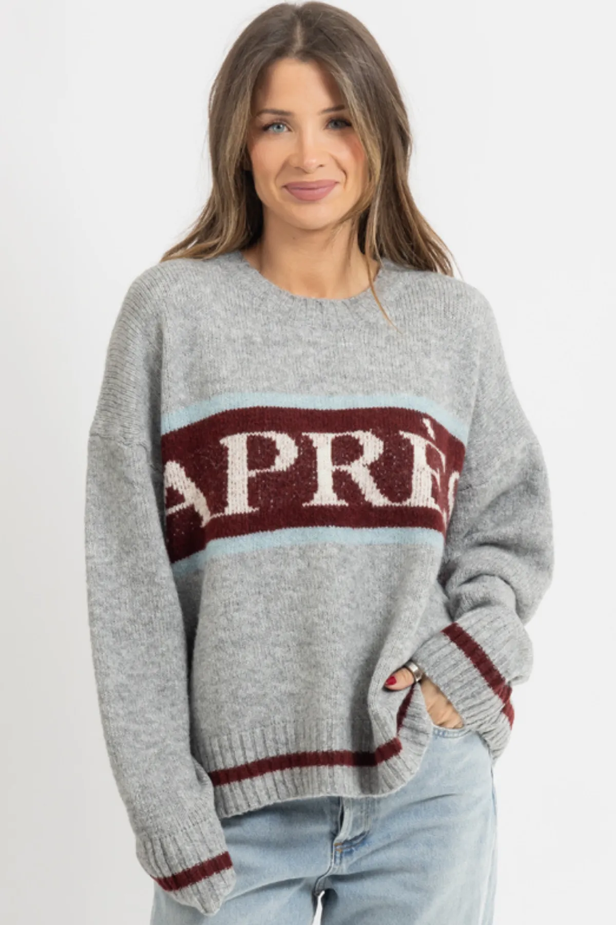 APRES HEATHER GREY GRAPHIC SWEATER