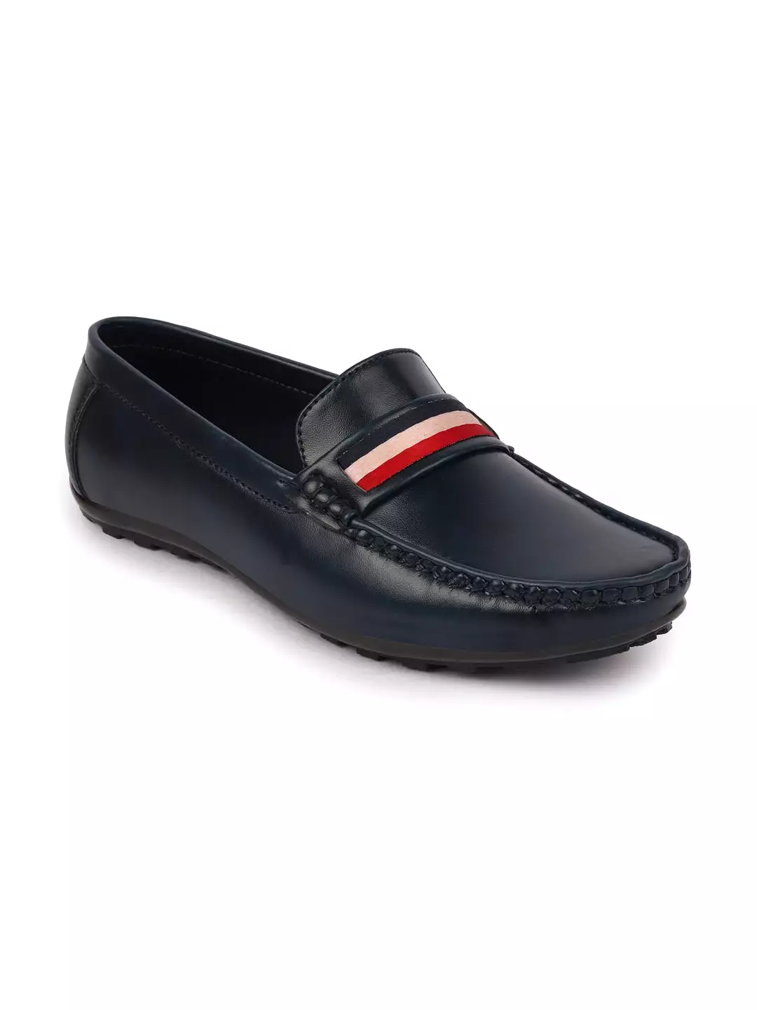 Basics Men Blue Colored Stripe Design Side Stitched Casual Slip On Loafers and Moccasin Shoes