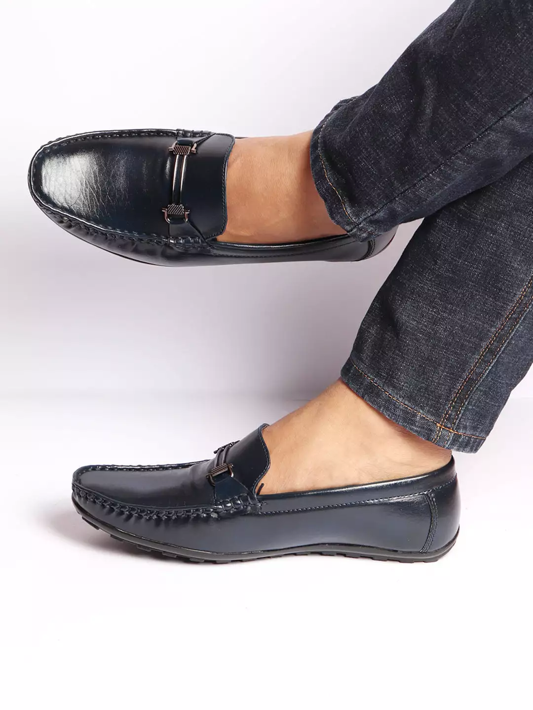 Basics Men Blue Horsebit Buckle Premium Slip On Casual Loafers and Moccasin Shoes