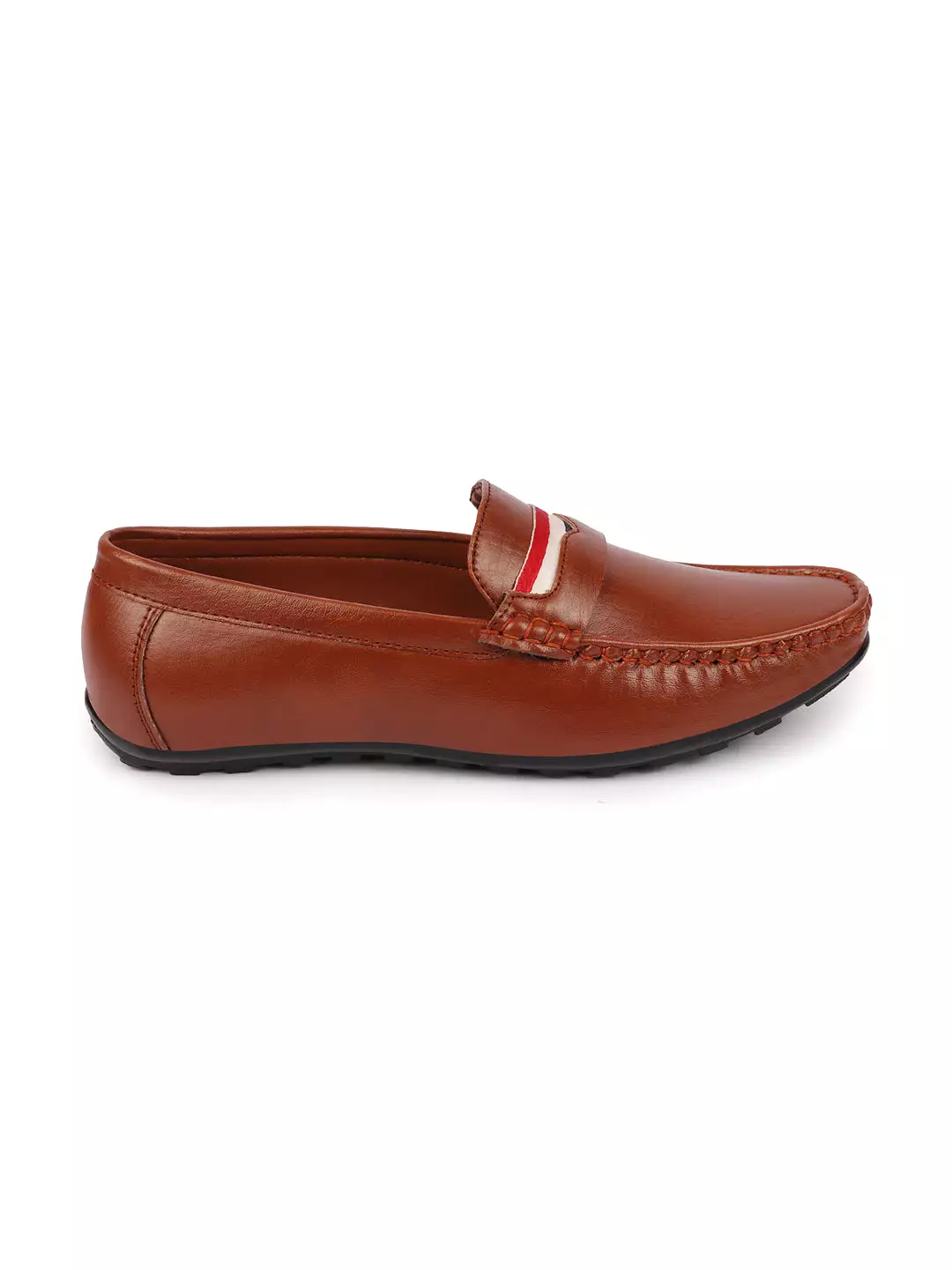 Basics Men Tan Colored Stripe Design Casual Slip On Loafers and Moccasin Shoes