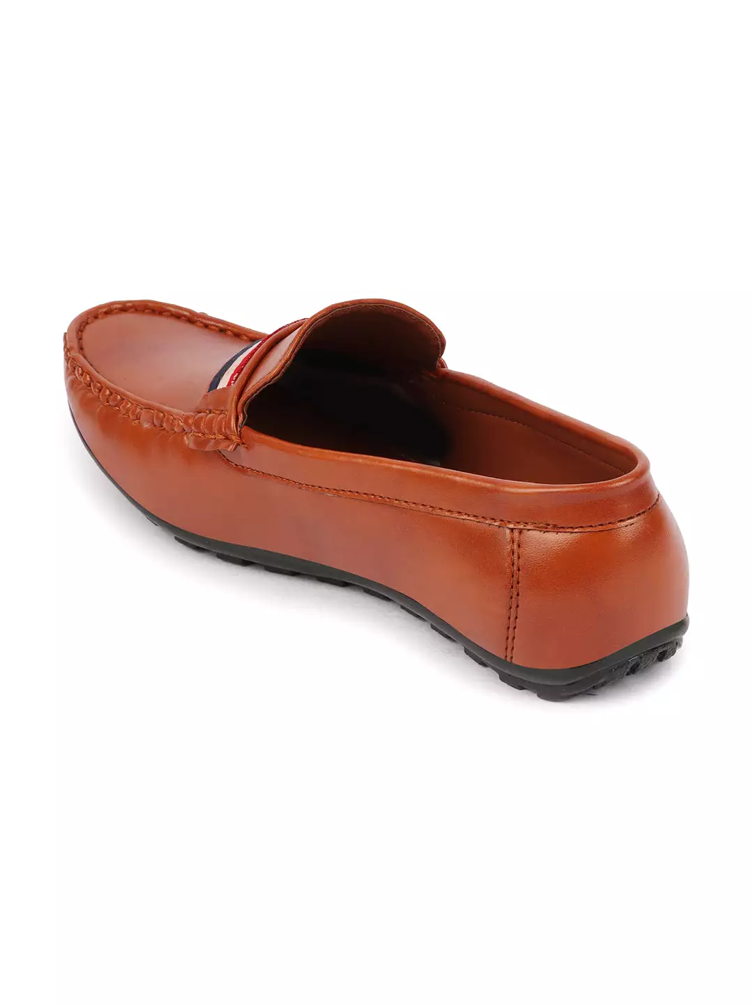 Basics Men Tan Colored Stripe Design Side Stitched Casual Slip On Loafers and Moccasin Shoes