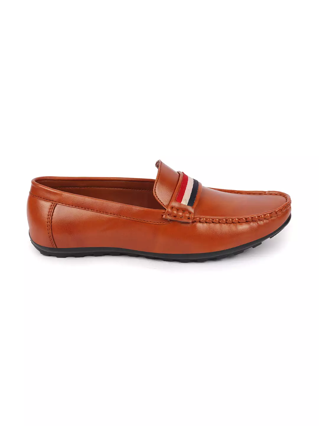 Basics Men Tan Colored Stripe Design Side Stitched Casual Slip On Loafers and Moccasin Shoes