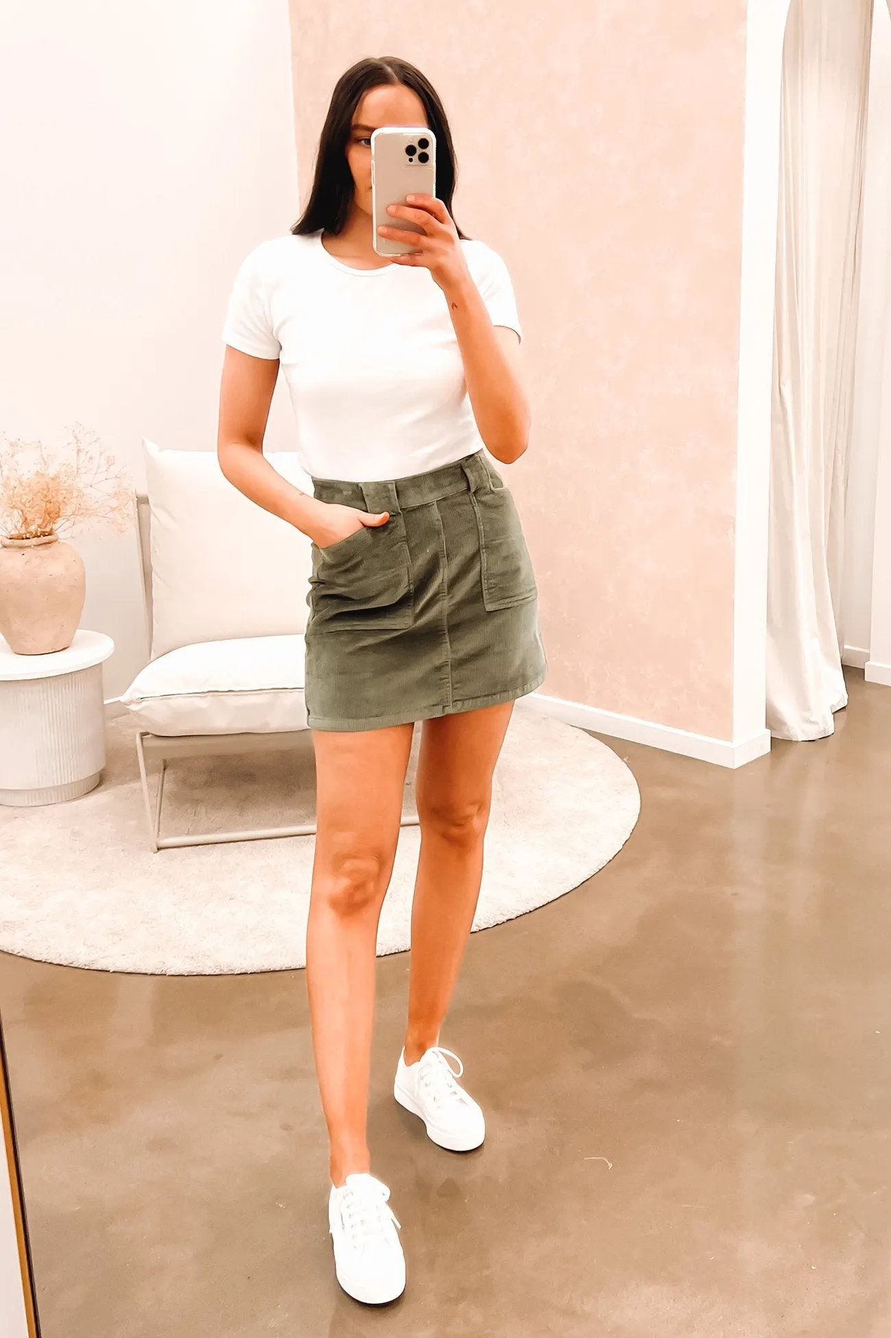 Belle Cord Skirt Khaki