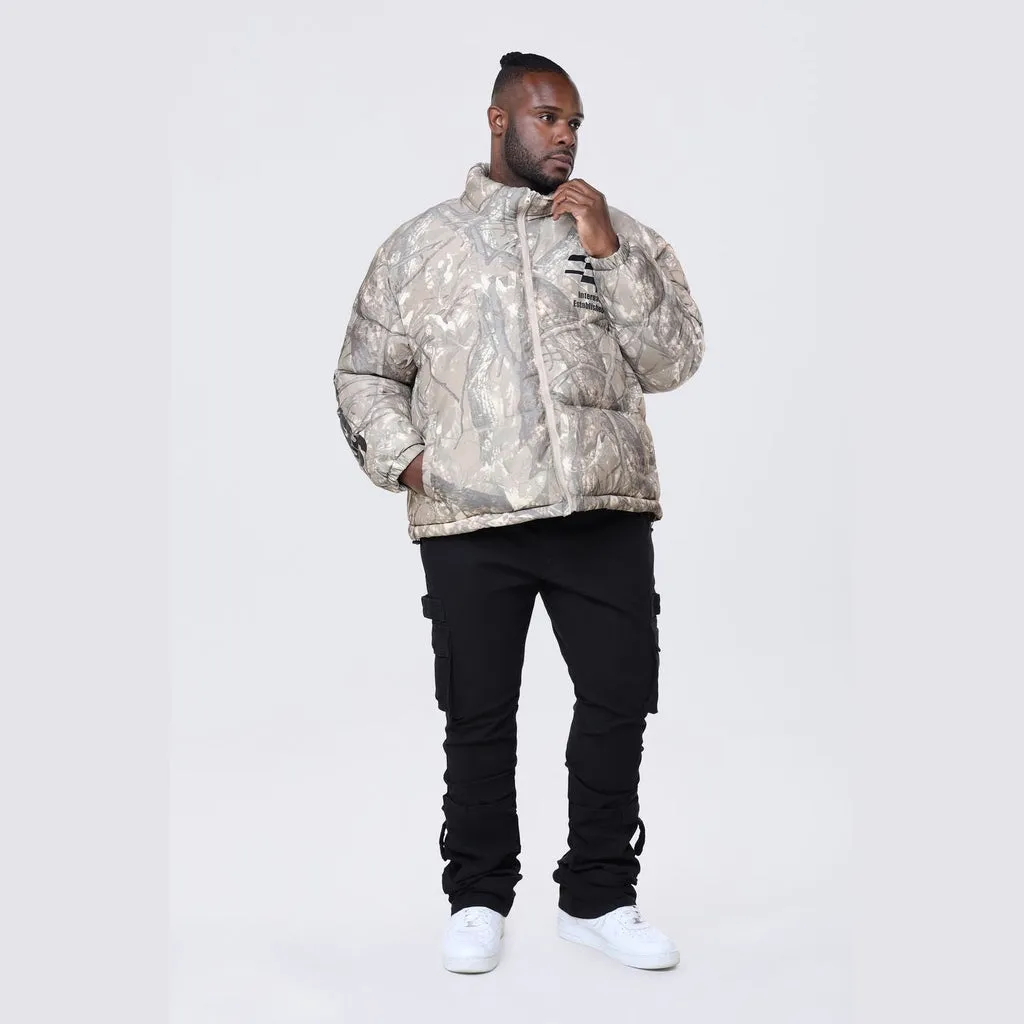 Big and Tall - Printed Puffer Jacket - Khaki Hunting Camo