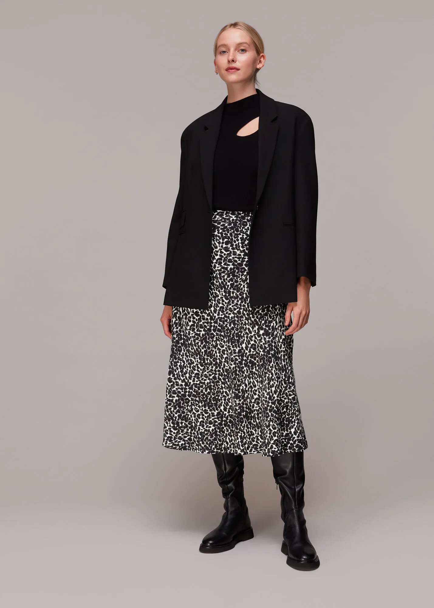 Black Shadow Leopard Bias Cut Skirt