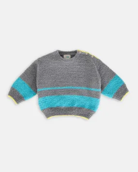 Boxy Striped Sweater - Fuzzy | Gris Bright Cyan