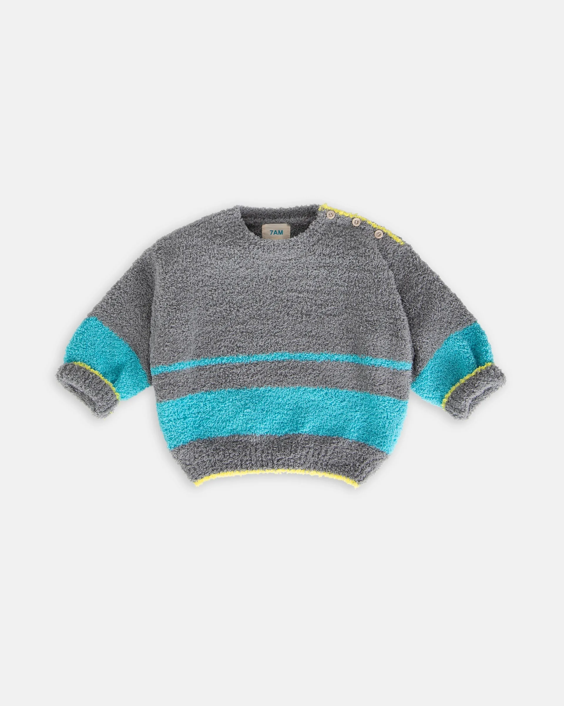 Boxy Striped Sweater - Fuzzy | Gris Bright Cyan