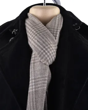 Cashmere Wool Scarf Brownish Grey Checks On Cream