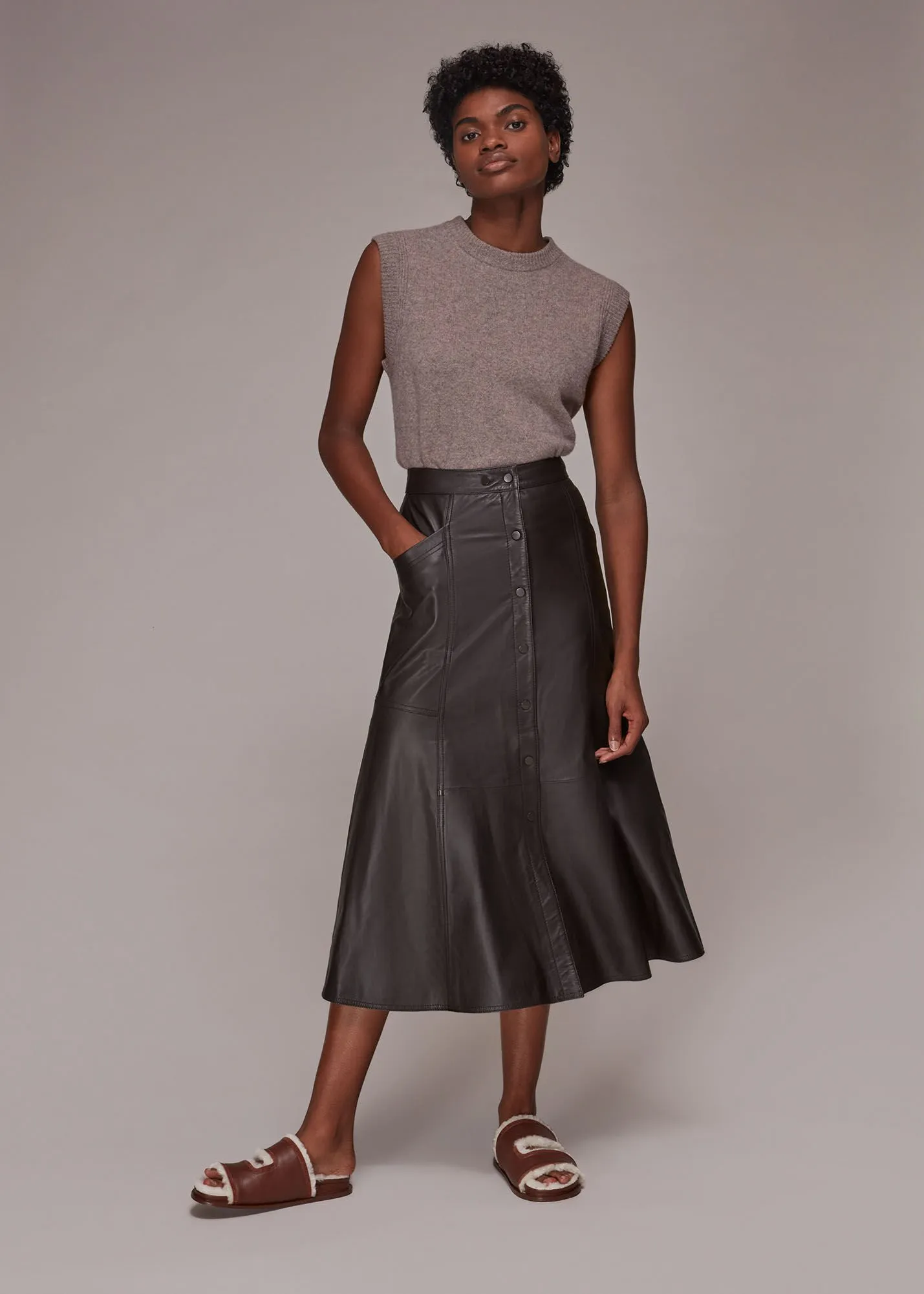 Chocolate Lydia Leather Button Skirt