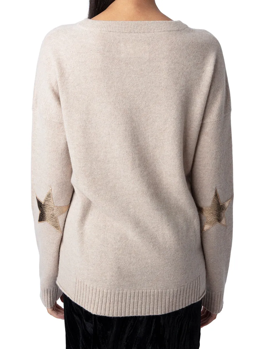 Cici Cashmere Patch Sweater in Avoine