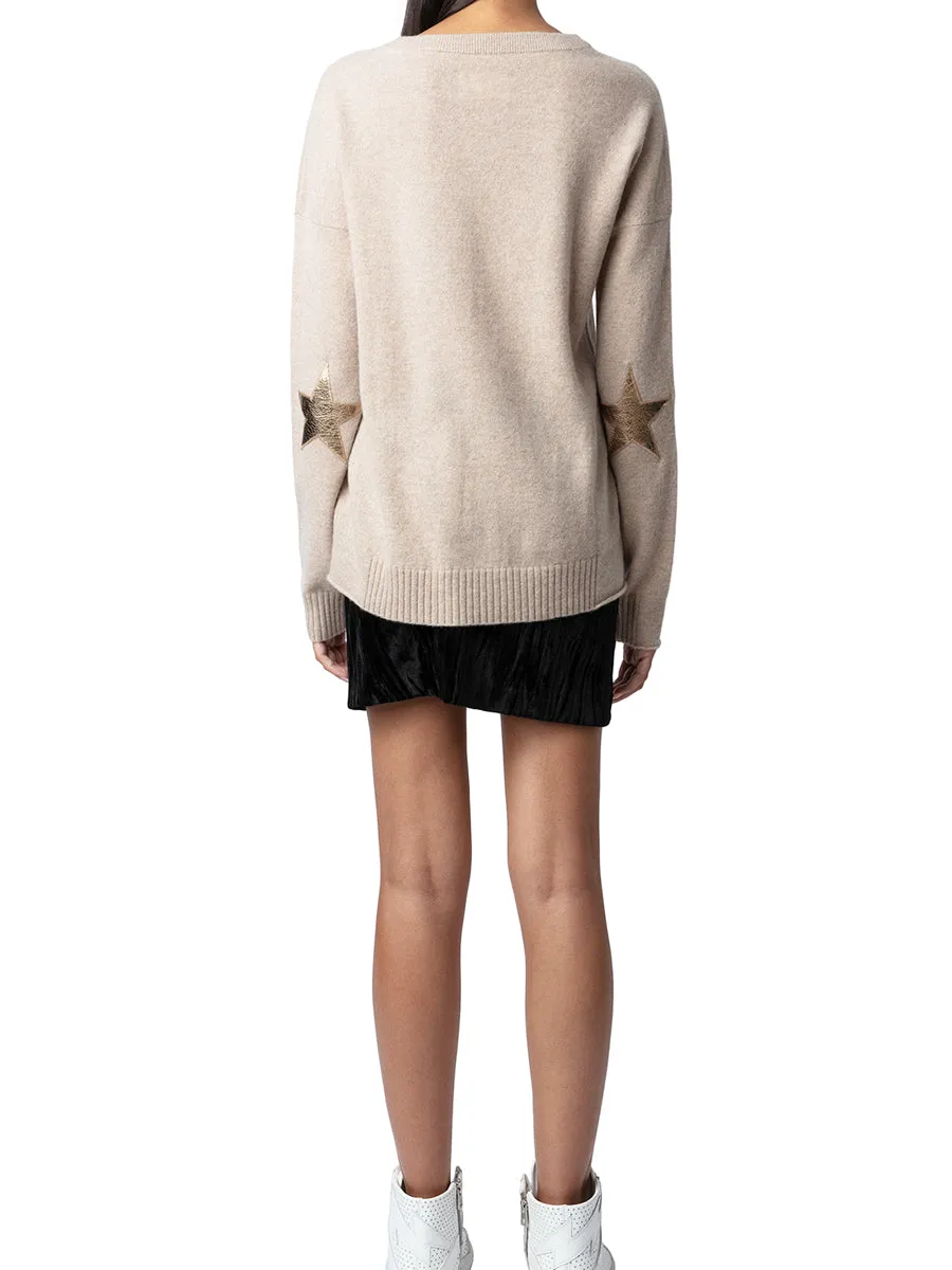 Cici Cashmere Patch Sweater in Avoine