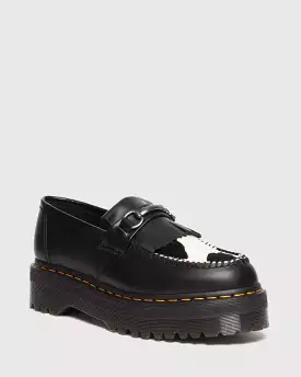 Doc Martens UNISEX ADRIAN SNAFFLE HAIR ON & LEATHER COW PRINT KILTIE LOAFERS (BLACK+COW PRINT SMOOTH+HAIR ON)