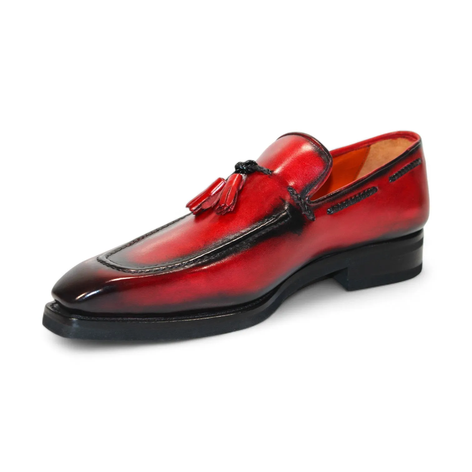 Emilio Franco Dino Men's Shoes Red/Black Calf-Skin Leather Loafers (EF1246)