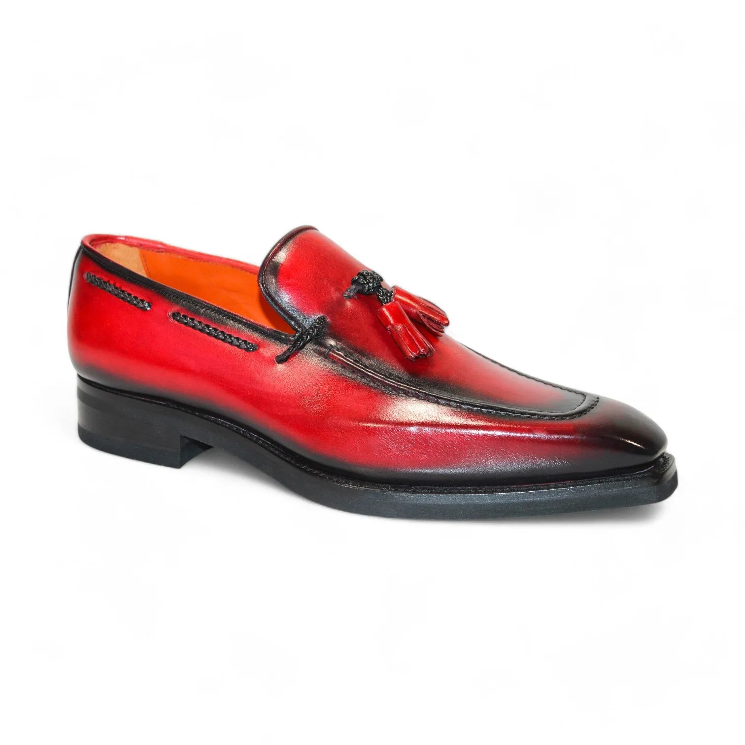 Emilio Franco Dino Men's Shoes Red/Black Calf-Skin Leather Loafers (EF1246)