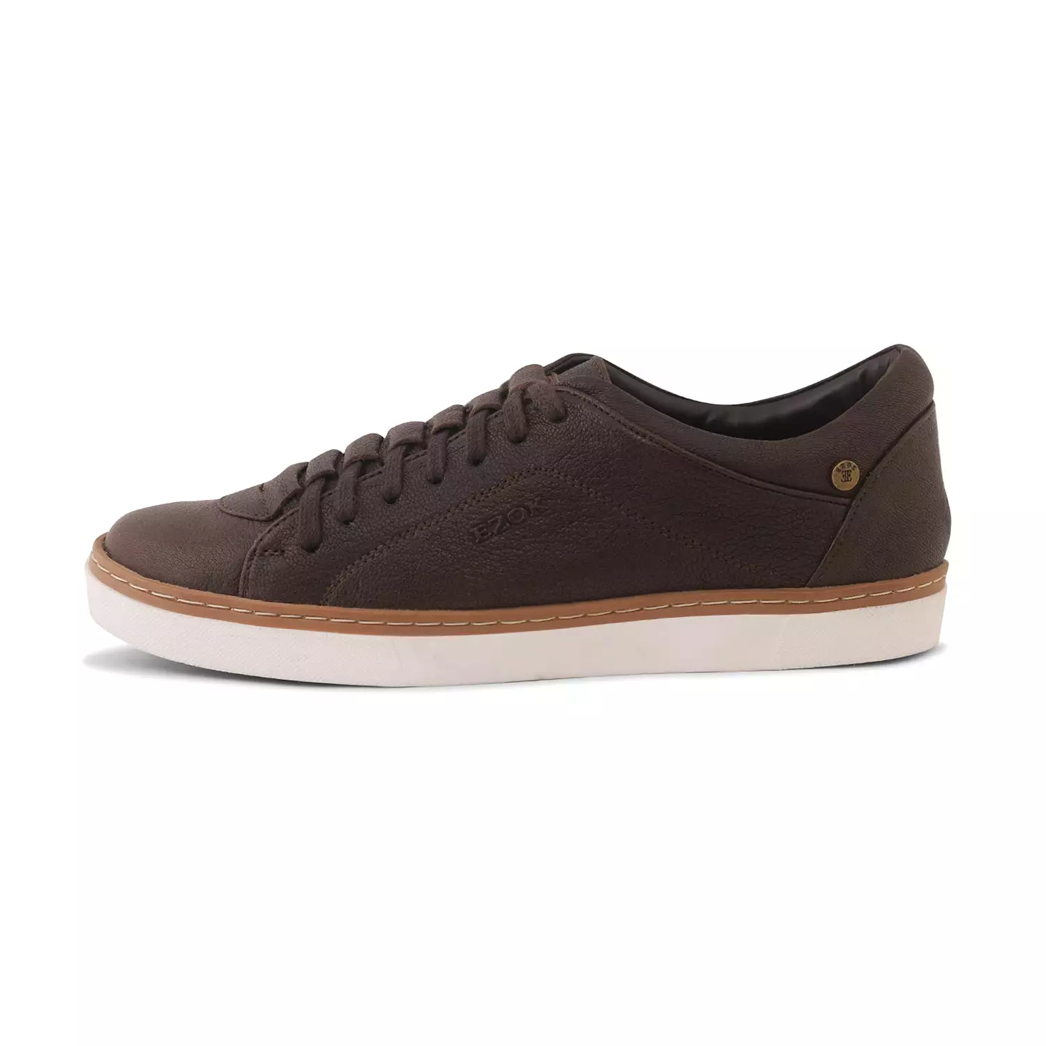 Ezok Men Brown Casual Leather Sneakers