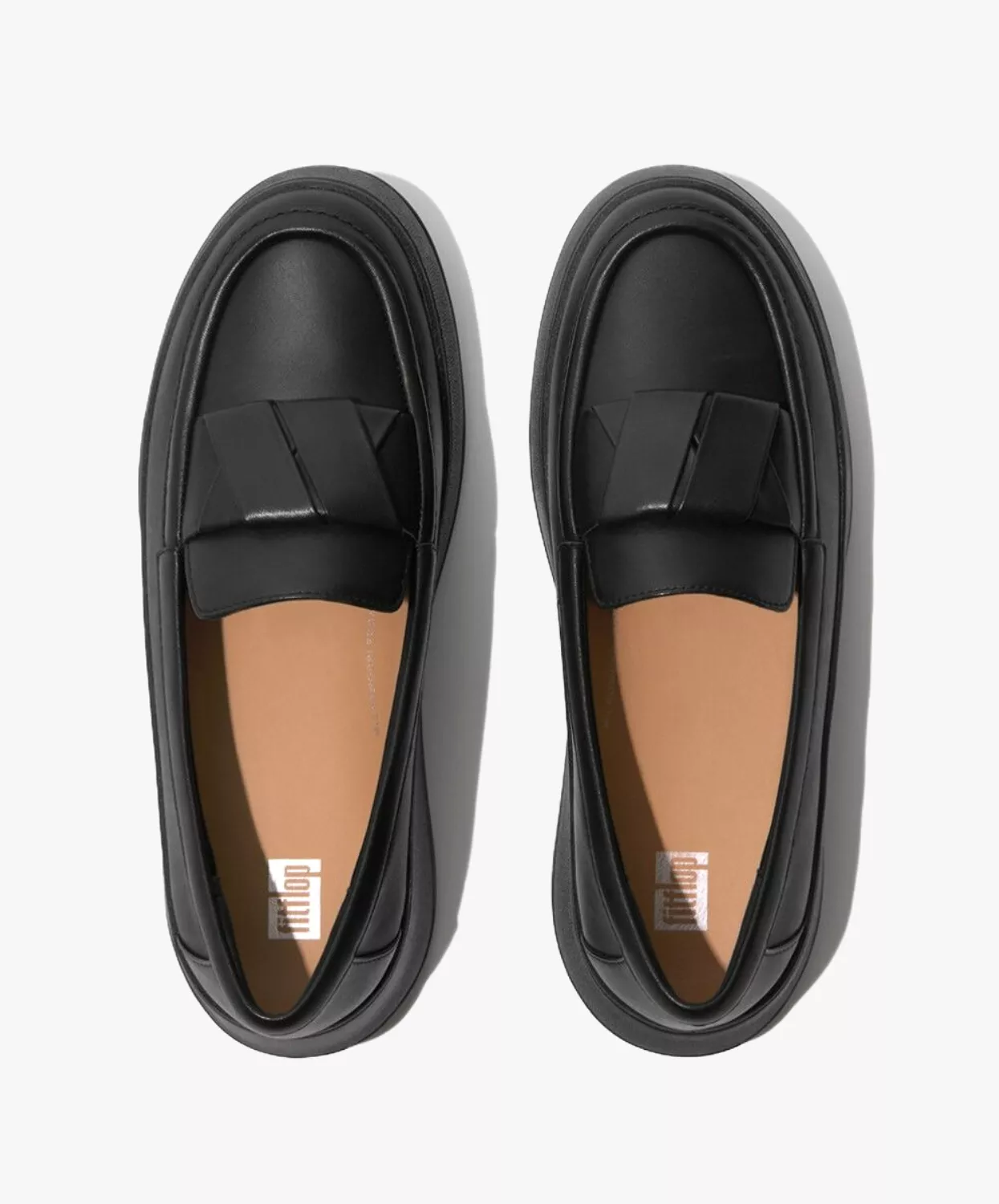 FitFlop F-mode Folded-Leather Flatform Loafers Black