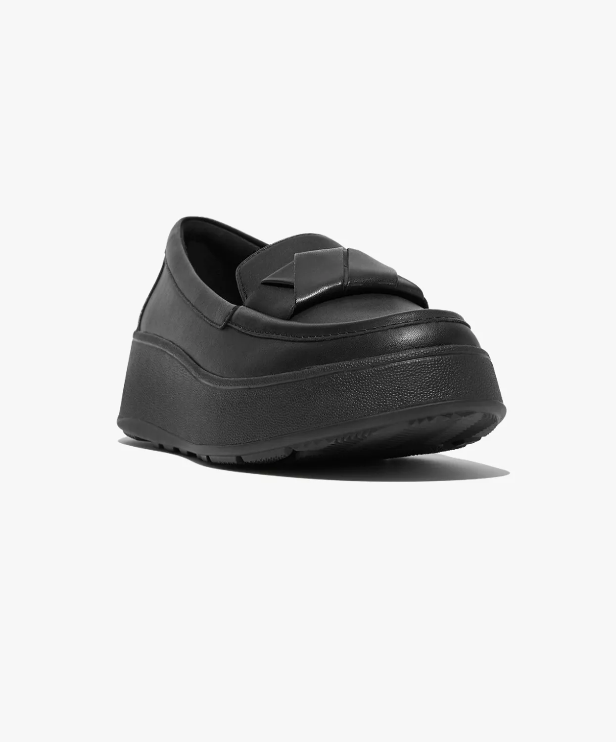 FitFlop F-mode Folded-Leather Flatform Loafers Black