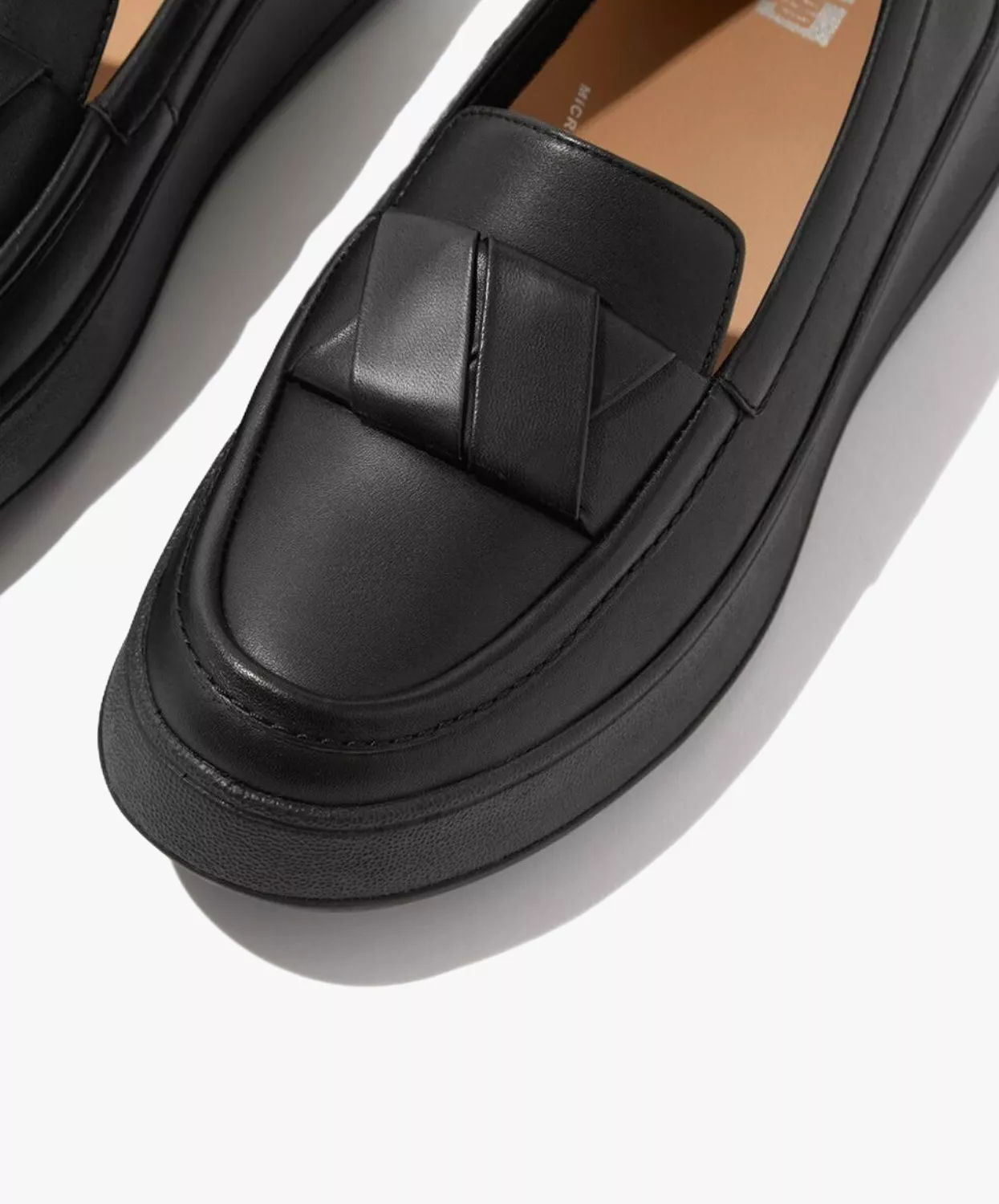 FitFlop F-mode Folded-Leather Flatform Loafers Black