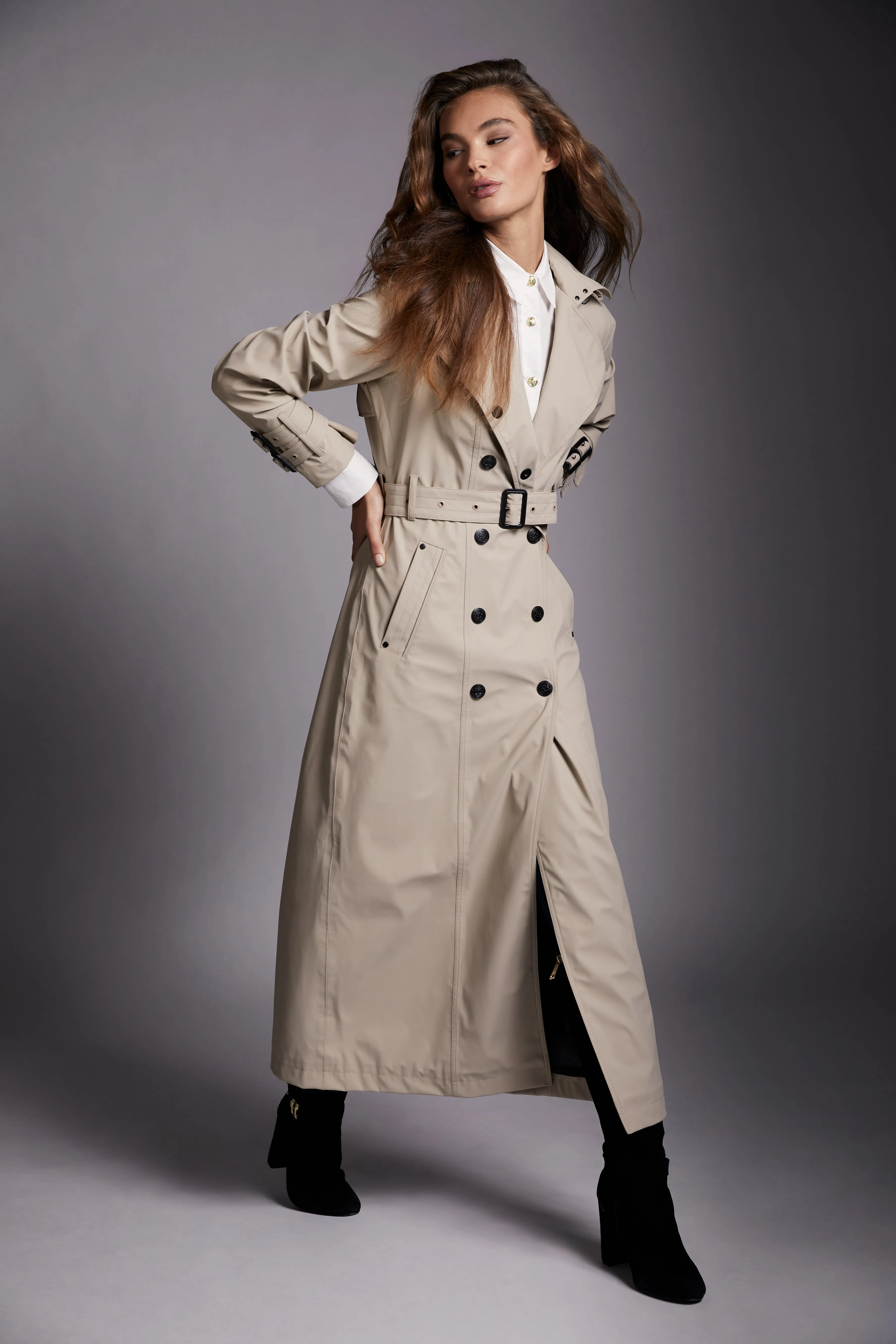 Full Length Kendal Waterproof Trench Coat (Stone)