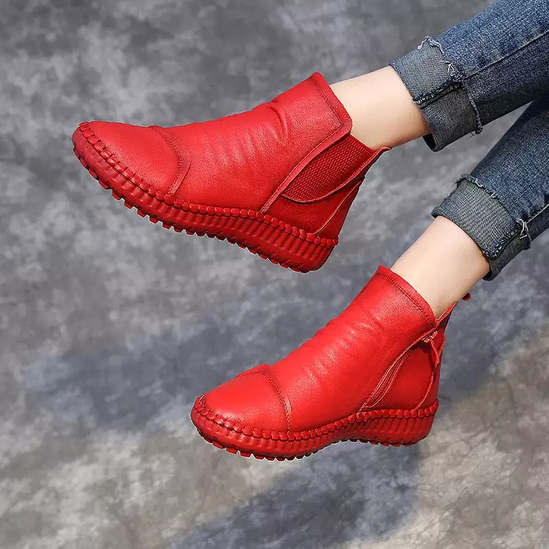 Genuine Leather Shoes Women Boots 2023 Autumn Winter Fashion Handmade Ankle Boots Warm Soft Outdoor Casual Flat Shoes Woman