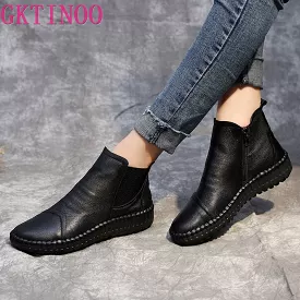 Genuine Leather Shoes Women Boots 2023 Autumn Winter Fashion Handmade Ankle Boots Warm Soft Outdoor Casual Flat Shoes Woman