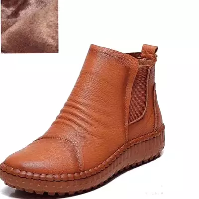 Genuine Leather Shoes Women Boots 2023 Autumn Winter Fashion Handmade Ankle Boots Warm Soft Outdoor Casual Flat Shoes Woman