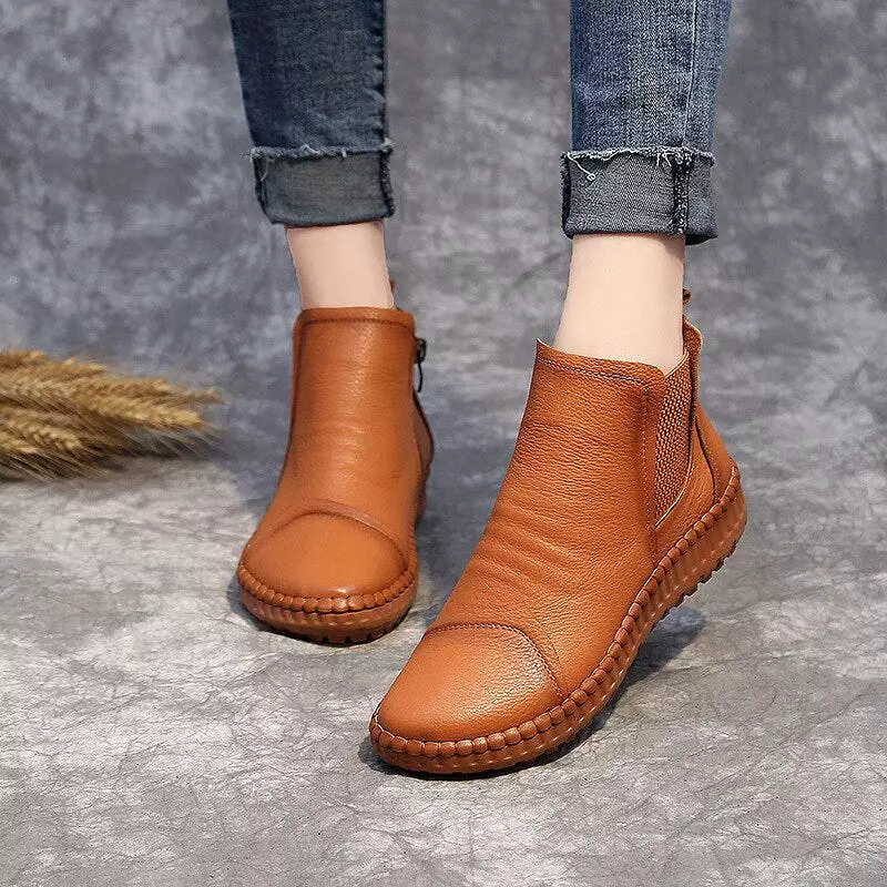 Genuine Leather Shoes Women Boots 2023 Autumn Winter Fashion Handmade Ankle Boots Warm Soft Outdoor Casual Flat Shoes Woman