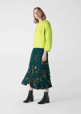 Green Assorted Leaves Print Skirt