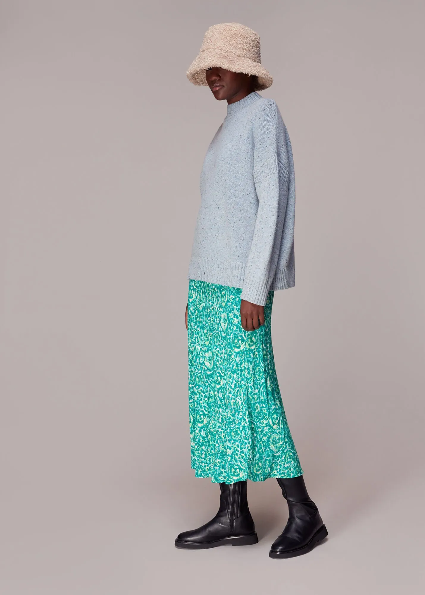 Green Clouded Floral Bias Cut Skirt