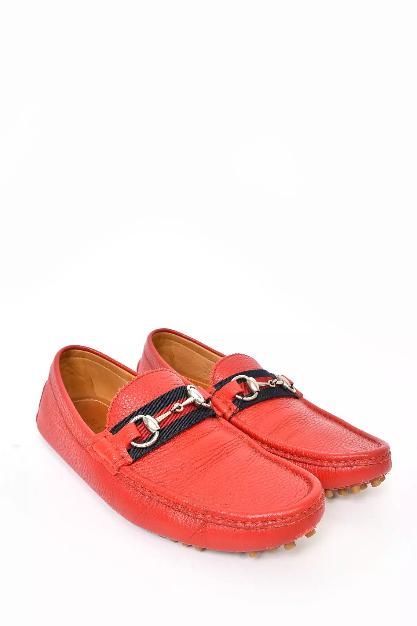 Gucci Red Leather Horsebit Web Accent Loafers sz 6.5 Men