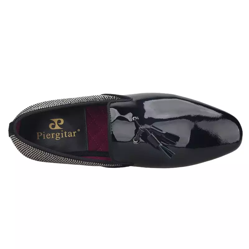 Handmade Black Loafers Classic Stitching Rhinestone Men Flats