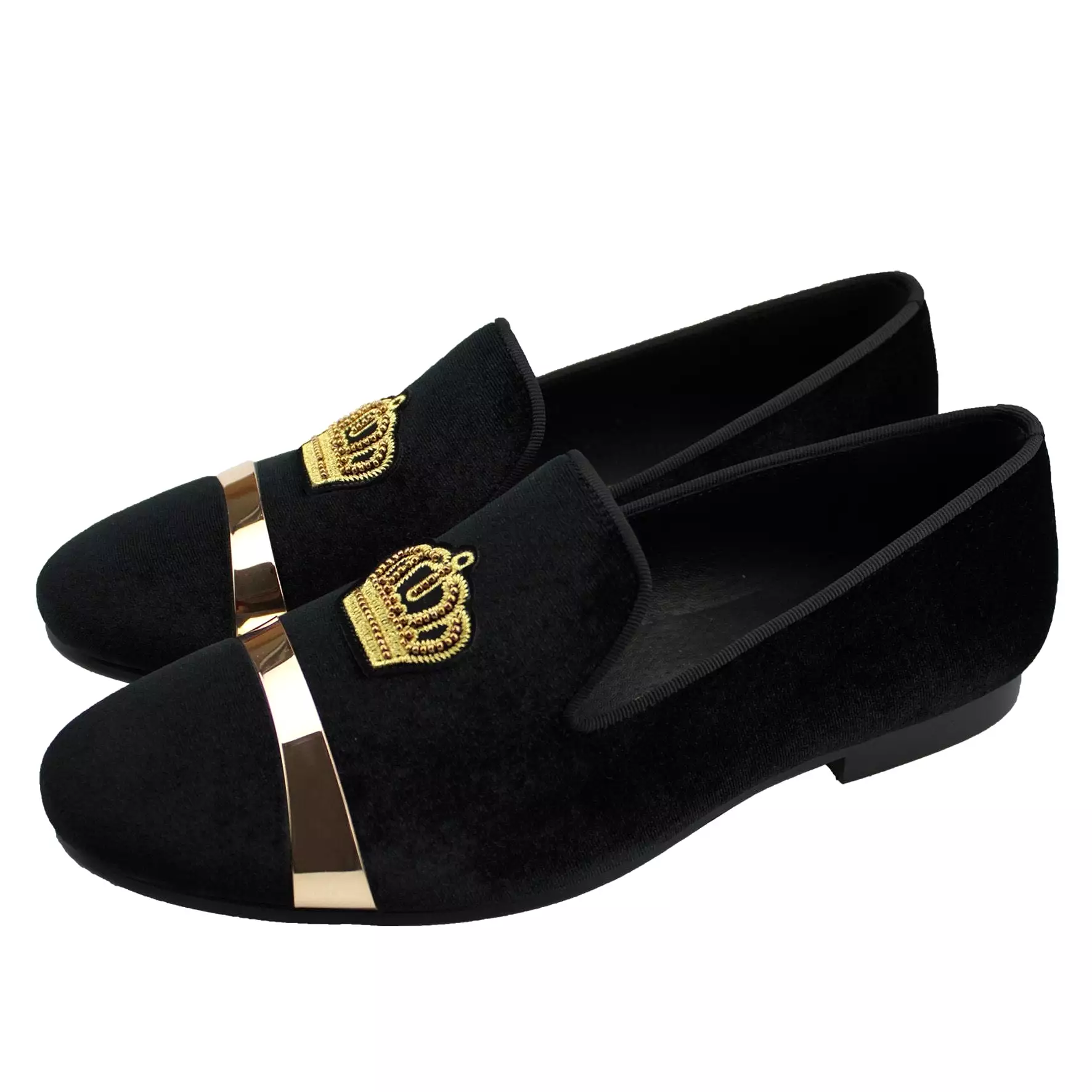 Harpelunde Men Dress Wedding Shoes Bullion Black Velvet Loafers With Gold Plate