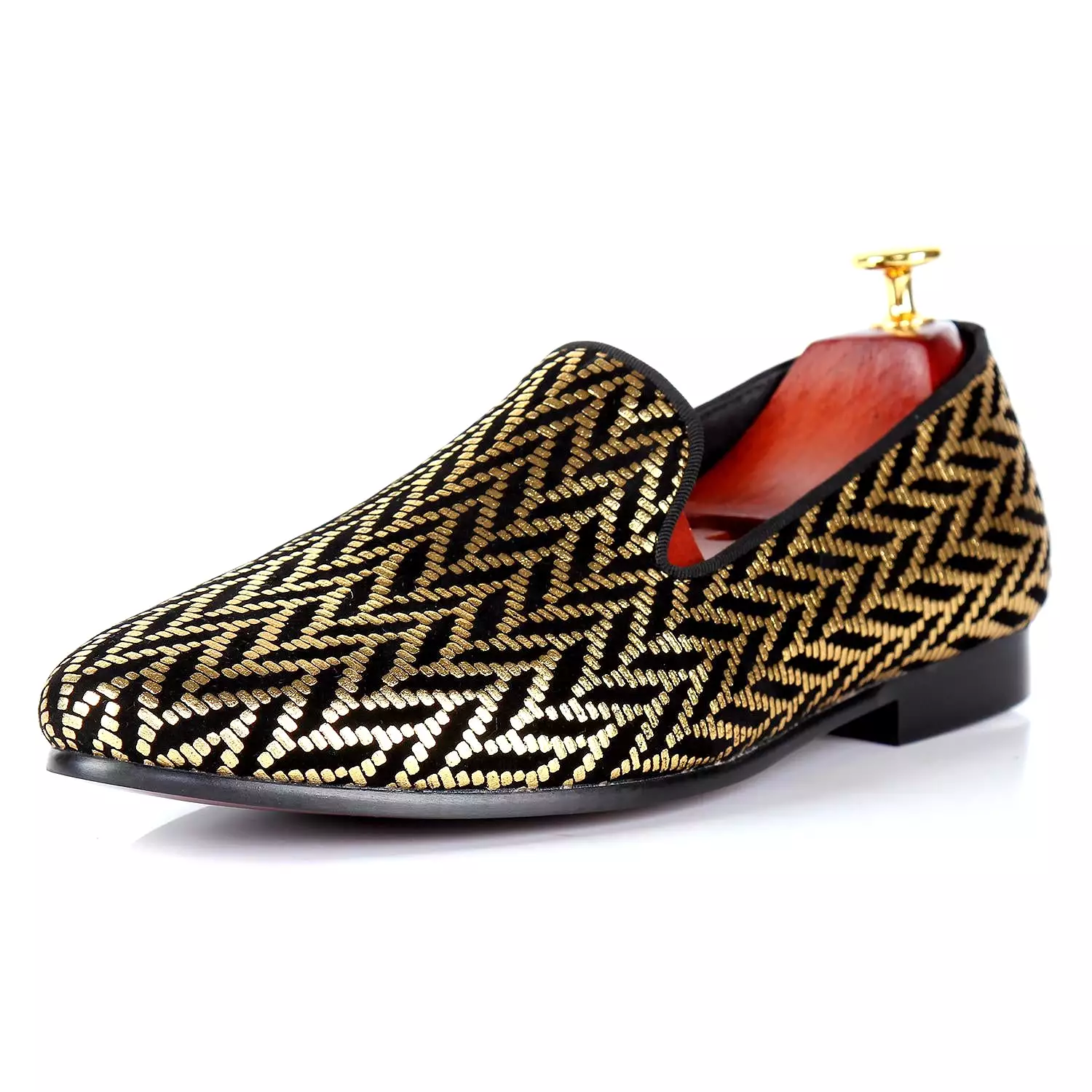 Harpelunde Men Shoes Gold Printed Black Velvet Loafers Fashion Dress