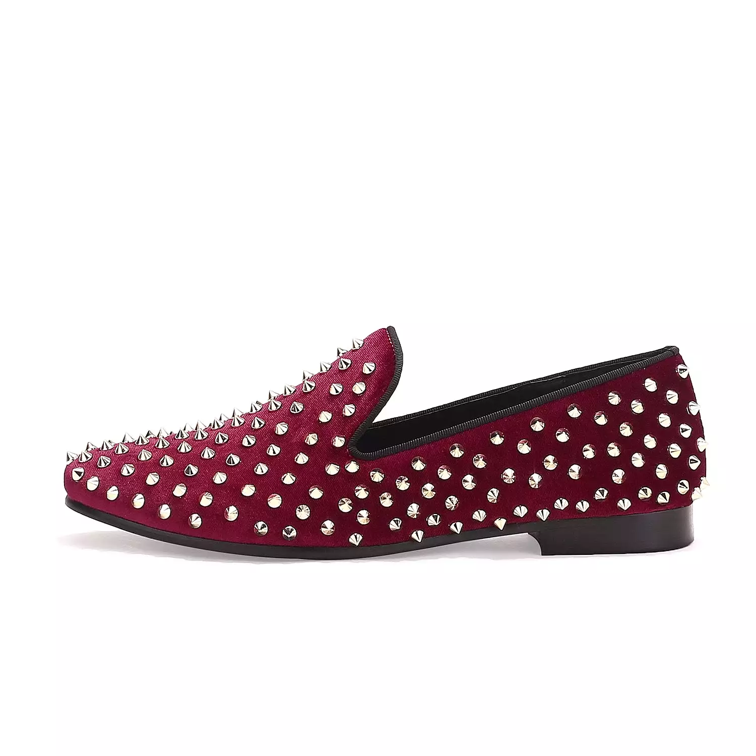 Harpelunde Slip On Spikes Men Red Velvet Slippers Handmade Loafers