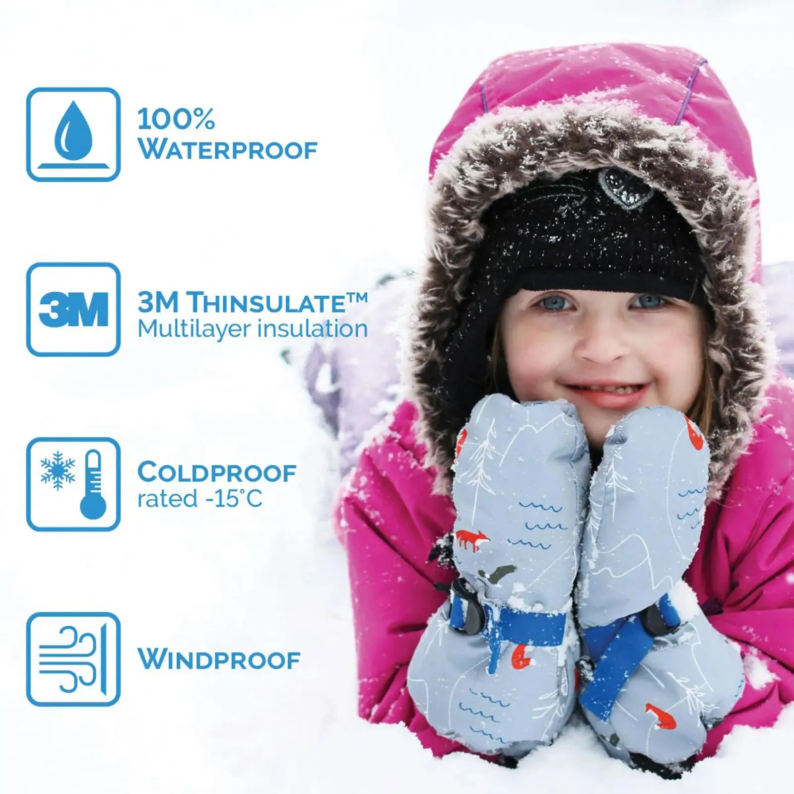 Jan & Jul Kids Toasty-Dry Waterproof Snow Mitten - Black