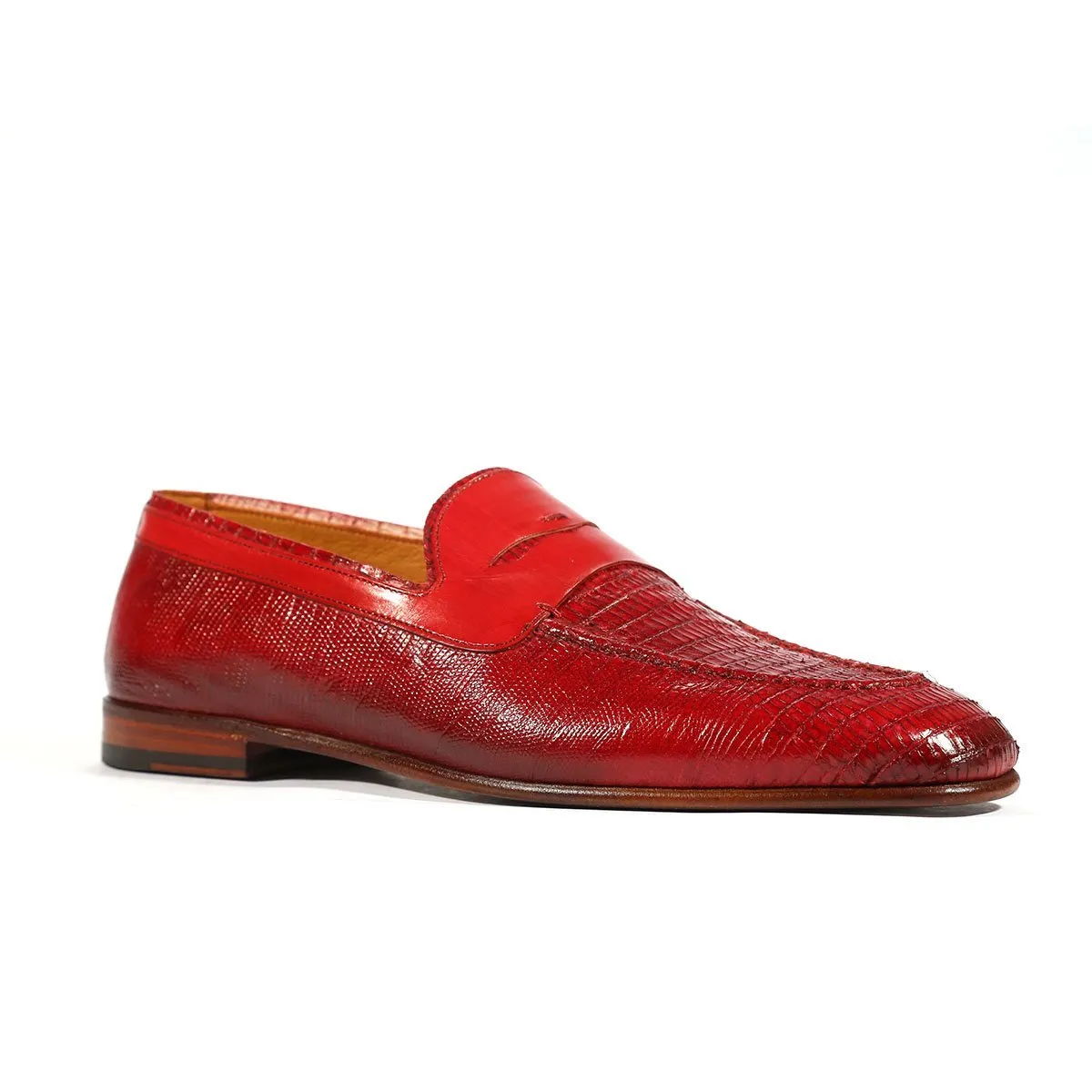 Jo Ghost Men's Shoes Red Teju Lizard Print / Calf-Skin Leather Loafers 2043BIS (JG5202)