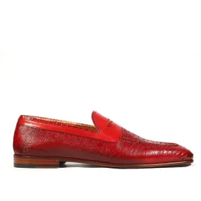 Jo Ghost Men's Shoes Red Teju Lizard Print / Calf-Skin Leather Loafers 2043BIS (JG5202)