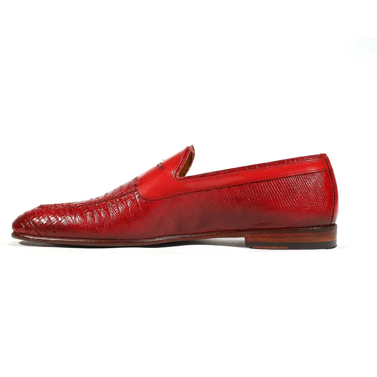 Jo Ghost Men's Shoes Red Teju Lizard Print / Calf-Skin Leather Loafers 2043BIS (JG5202)