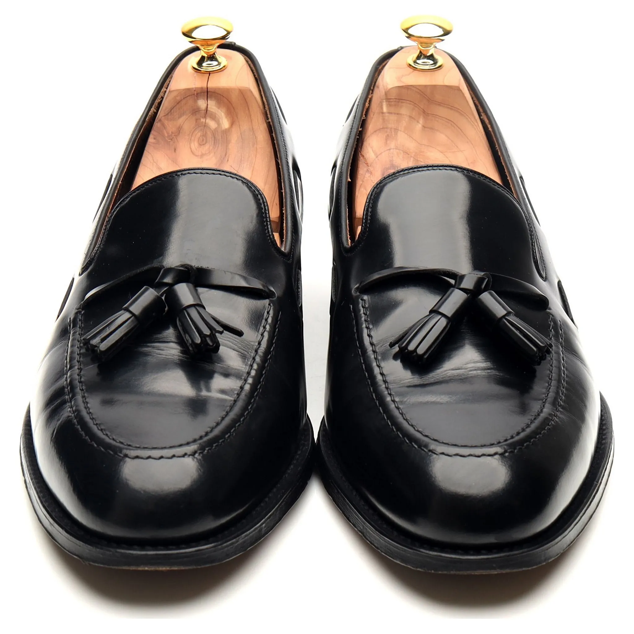 'Lincoln' Black Leather Tassel Loafers UK 12 F