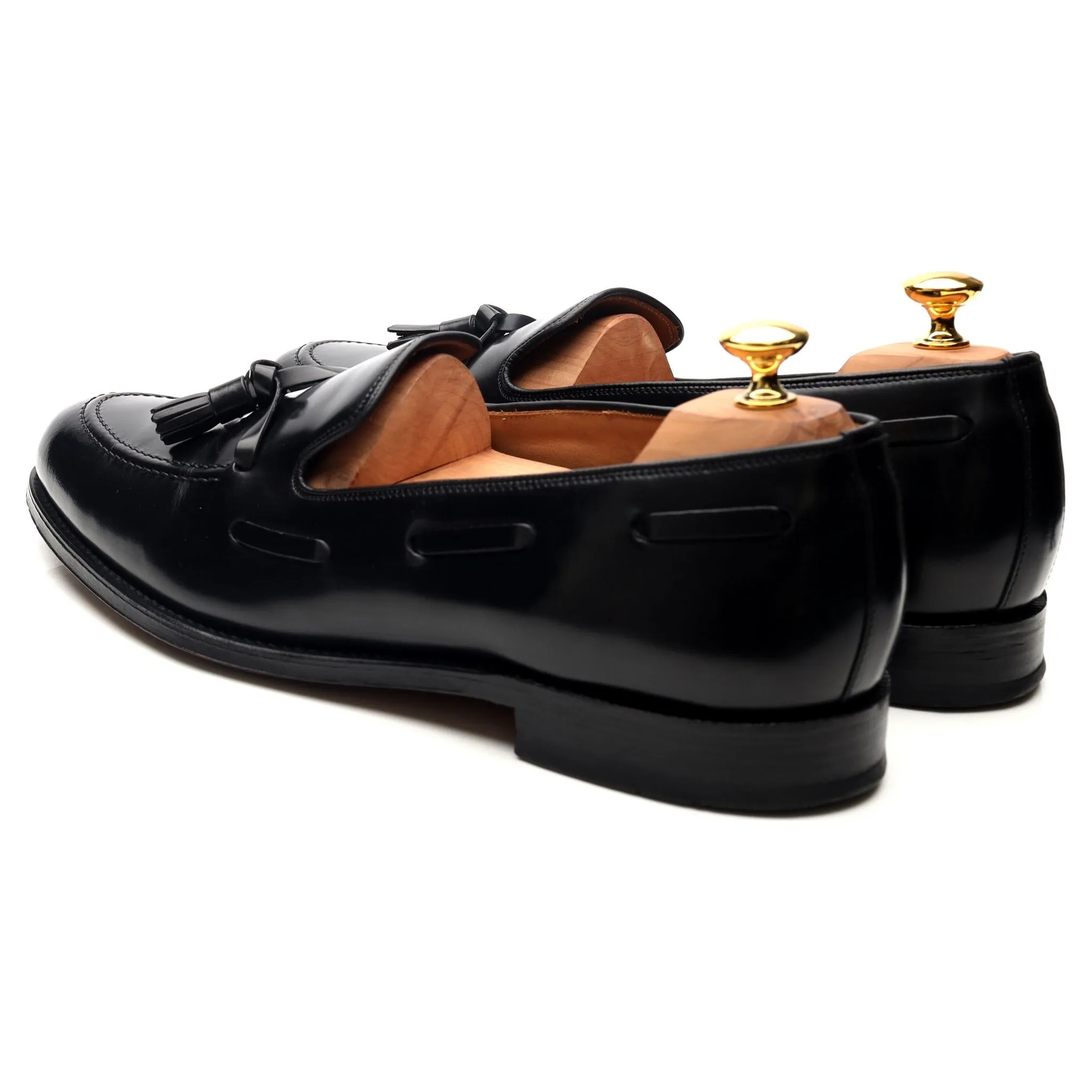 'Lincoln' Black Leather Tassel Loafers UK 12 F