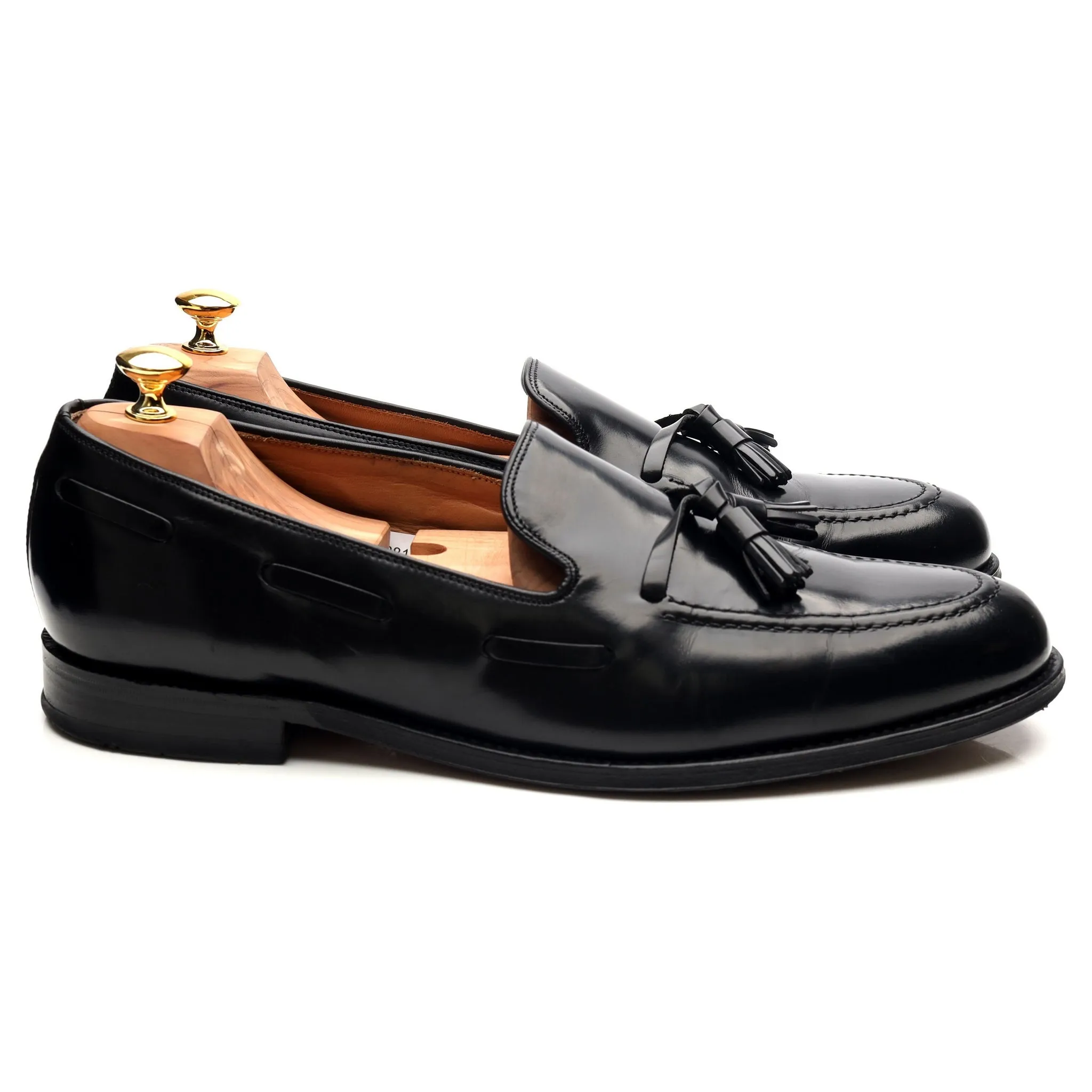 'Lincoln' Black Leather Tassel Loafers UK 12 F