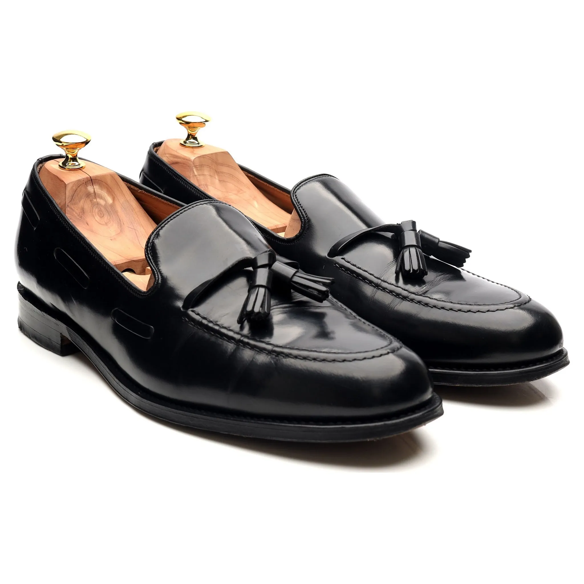 'Lincoln' Black Leather Tassel Loafers UK 12 F