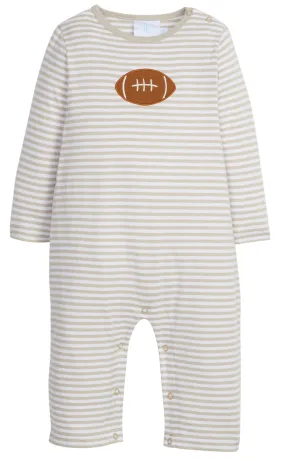 Little English Applique Romper in Gray Stripe Football