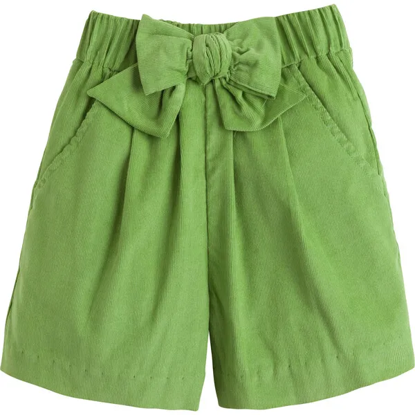 Little English Bow Shorts, Sage Green Corduroy